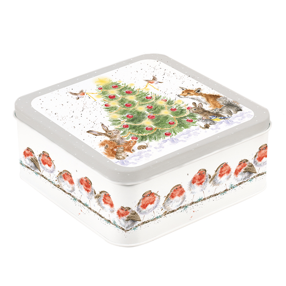 Tin Biscuits SQ - SALE Woodland Christmas 16x16 x8cm