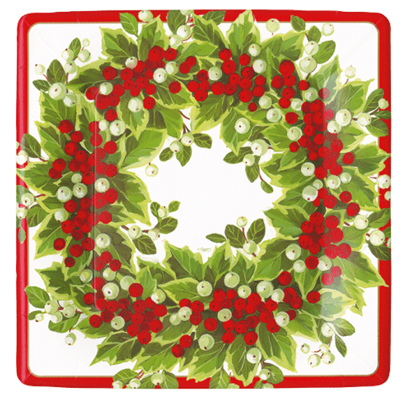 Plate Large(Pkt8) - SALE Holly & Berry Wreath SQ