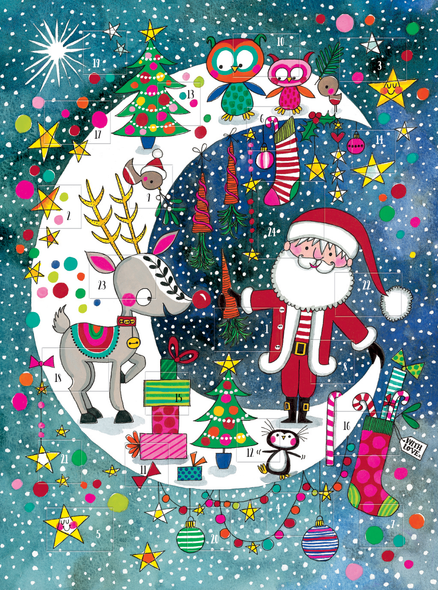 Advent Calendar - Santa & Rudolph On Moon (Flitter)