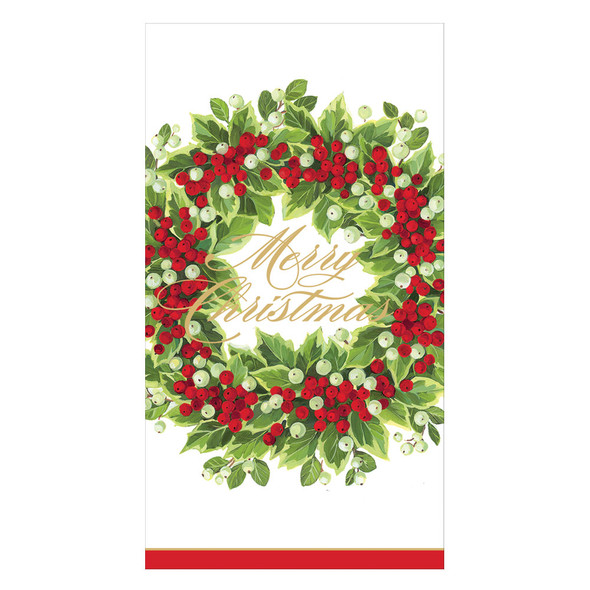 Guest Towel- Holly & Berry Wreath Pkt15
