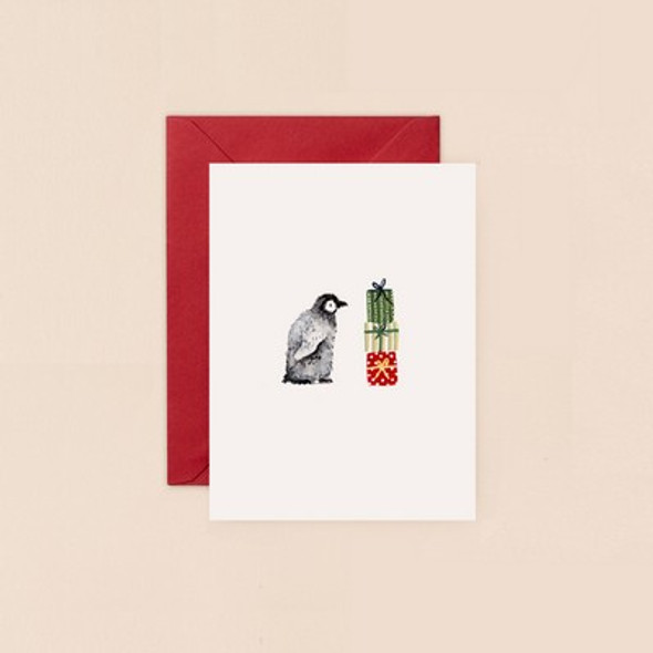 Small Card- Penguin And Presents (120x90mm)