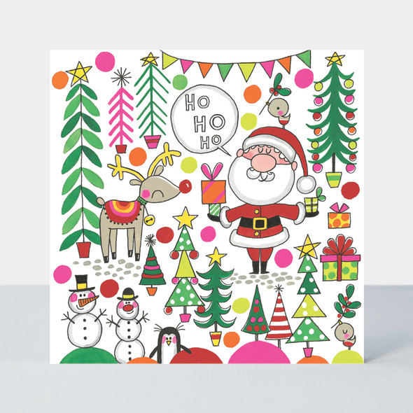 Jigsaw Card - Santa, Reindeer & Trees