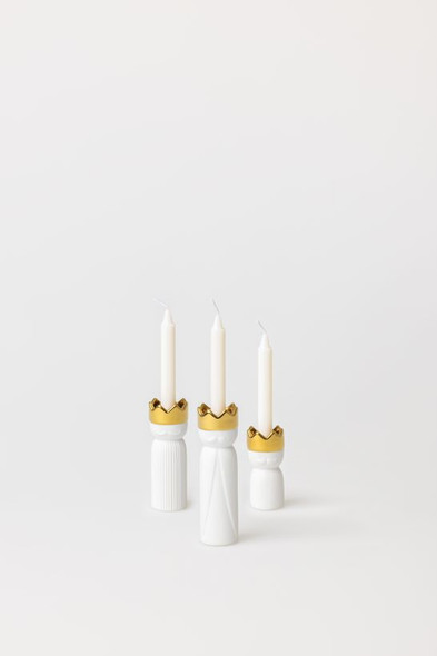 Candle Holder Set (3) - Mini Kings w Gold Crowns (Ø3 x H6-11)