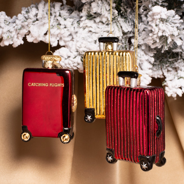 Ornament Glass Ribbed Suitcase H10cm