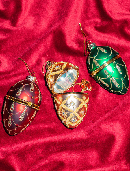 Ornament Glass Gold Decorated Egg w/Opening H10cm