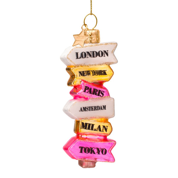 Ornament Glass City Direction Sign H12cm