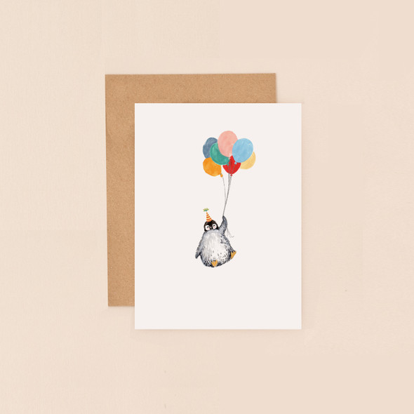 Small Card HB- Penguin and Balloons