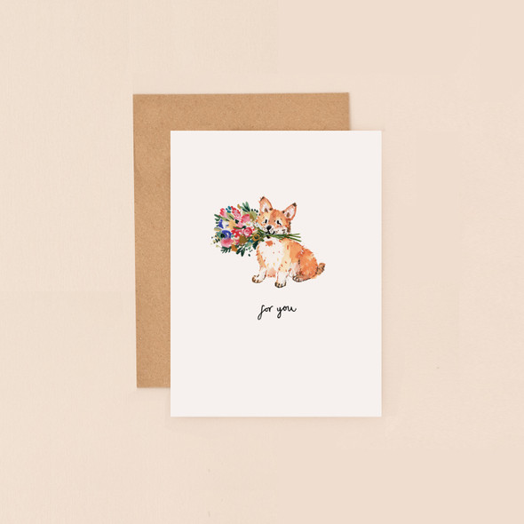 Small Card- Corgi and Flowers For You