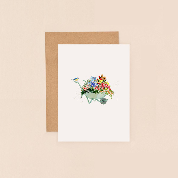 Small Card- Wheelbarrow Of Flowers