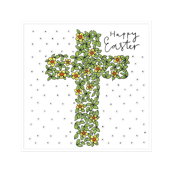 Easter - Cross Hedge With Flowers (Embossed,125mmx125mm)