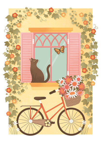 Under the Apple Tree- Cat in Windowsill