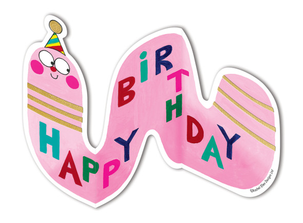 Zig Zag Card HB- Birthday Worm (Gold Foil)
