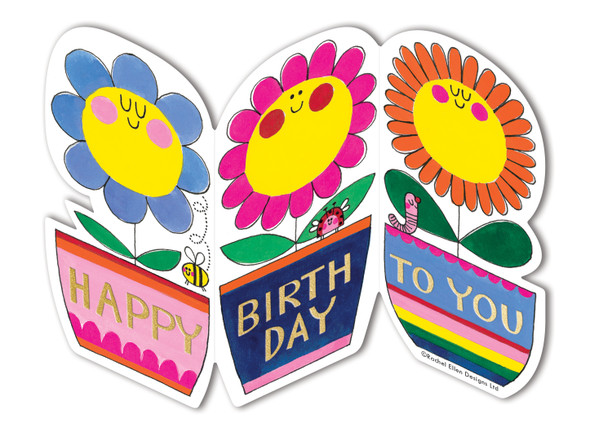 Zig Zag Card HB- Flower Pots (Gold Foil)