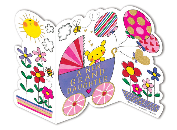 Zig Zag Card NB- Granddaughter Pram (Gold Foil)
