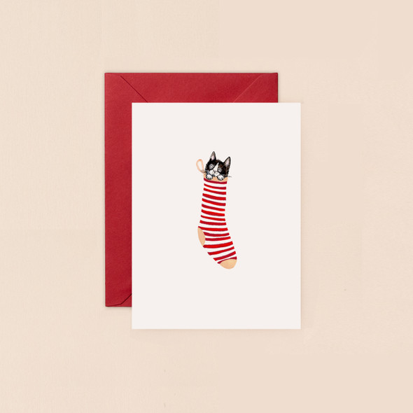 Small Card- Cat in Stocking (120x90mm)