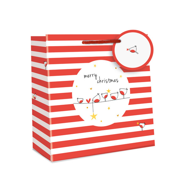 Gift Bag Tag M- Robin & Stripes (100x220x220mm)
