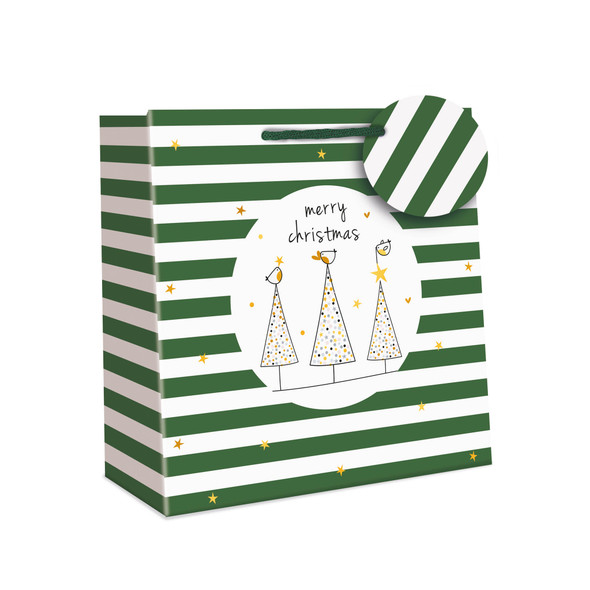 Gift Bag Tag M- Green Stripe (100x220x220mm)