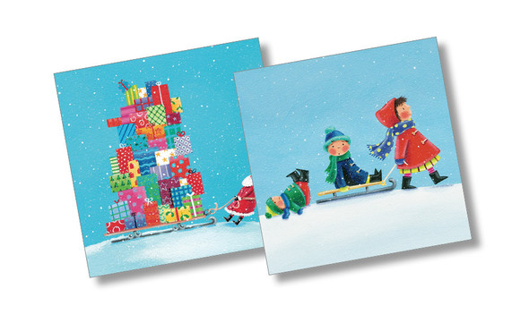 Pack (10) - Sleighs with Kids & Presents (2 designs) (X26ECO CX33268)