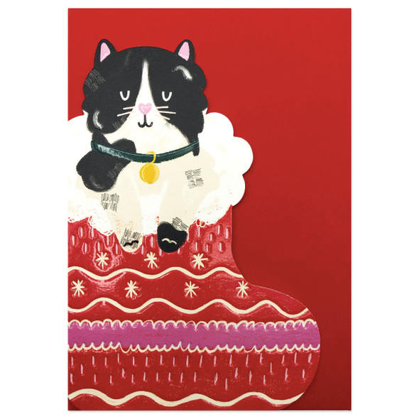Stocking Black & White Cat (Die-cut)