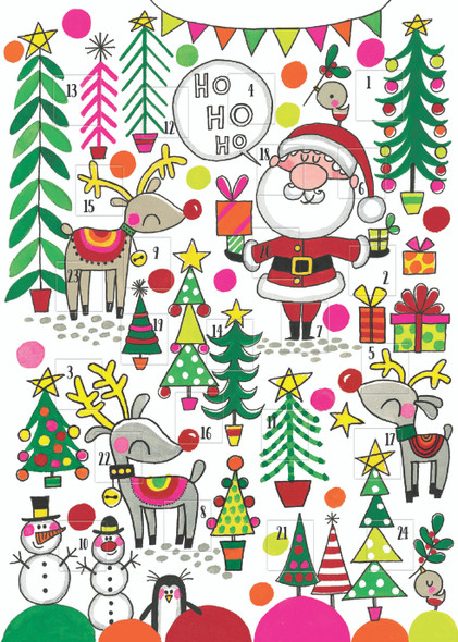 Advent Calendar Card Flitter -  Santa Reindeer & Trees (X26RED ADCRD13)