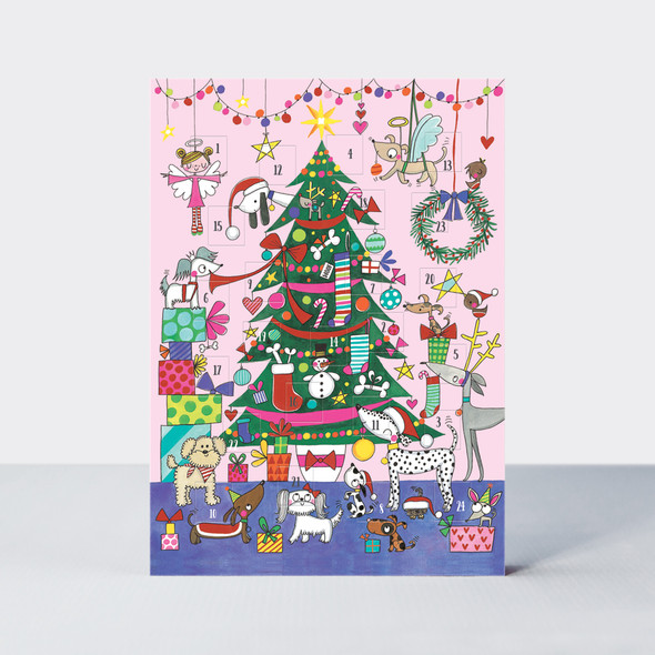 Advent Calendar Card Flitter -  Christmas Tree & Dogs (X26RED ADCRD18)