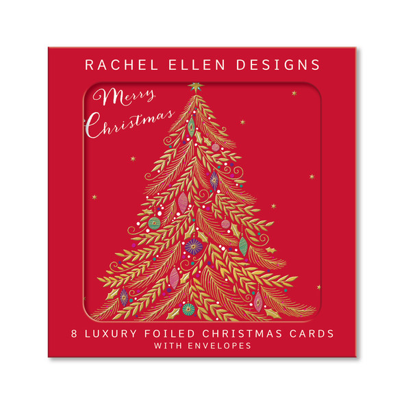 Box (8) - Merry Christmas Tree (Gold Foil, SQ170mm) (X26RED LUX02)