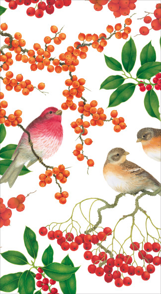 Guest Towel- Birds & Berries White Pkt15