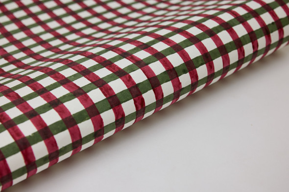Wrap- Handprinted, Recycled Cotton 50x76cm - Gingham Holly Green