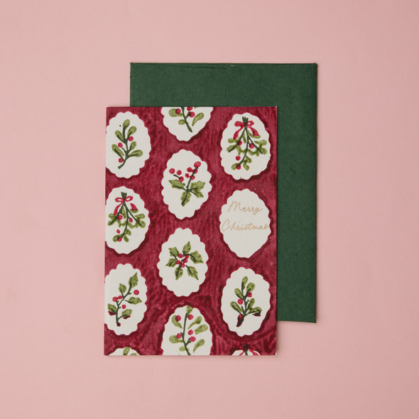 Handprinted Cotton A6- Scallop Tiles Pudding Red (unbagged)
