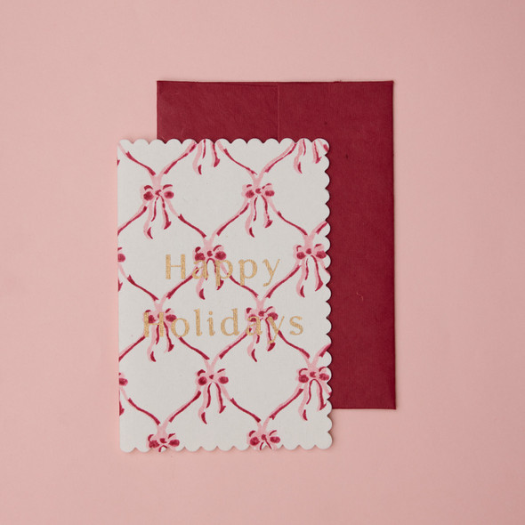 Handprinted Cotton A6- Bows Pudding Red (unbagged)