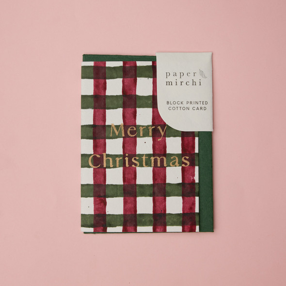 Handprinted Cotton A6- Gingham Holly Green (unbagged)