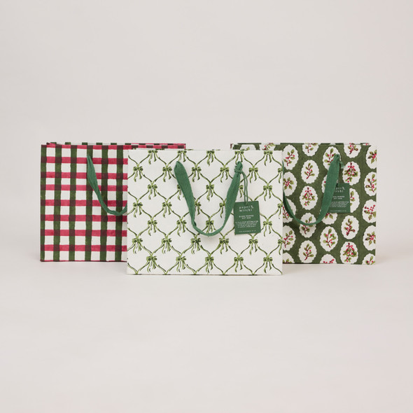 Bag Medium Handmade Mix(3) H20xW25xD10 - Holly Green