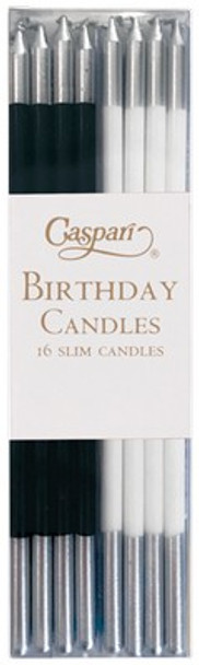 Slim Birthday Candles 15cm-  Pkt16 B&W Mixed