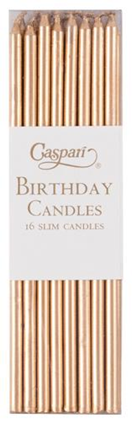 Slim Birthday Candles 15cm-  Pkt16 Gold