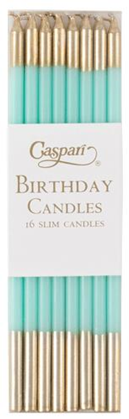 Slim Birthday Candles 15cm-  Pkt16 Robins Egg&Gold