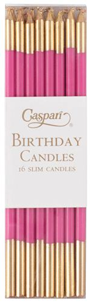 Slim Birthday Candles 15cm-  Pkt16 Fuchsia&Gold