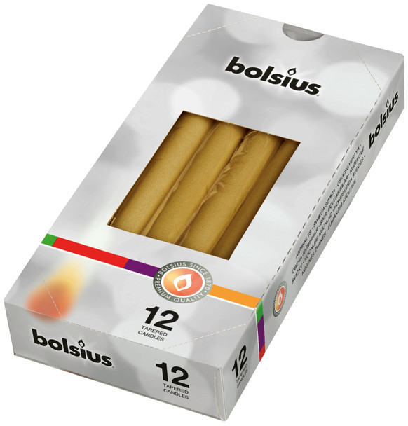 Tapered Candles in Cello (Box 12) Gold - 245mm x24Ø 7.5hr