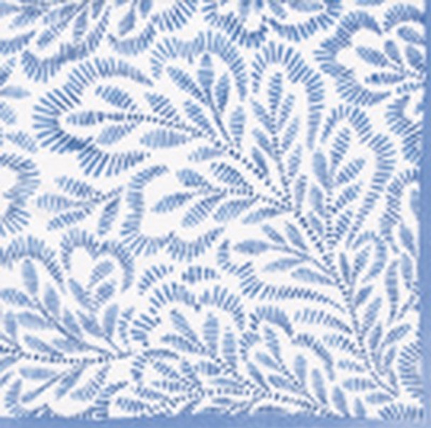 Dinner - Block Print Leaves Blue Pkt 20