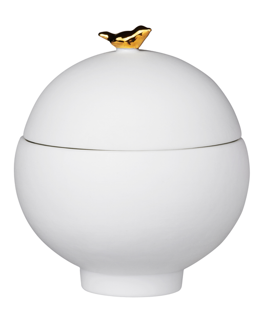 Bowl Mini - Gold Bird w Lid Porcelain (H8x7cm)