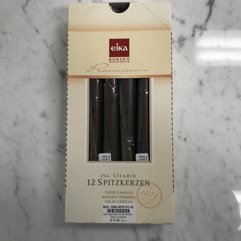 CLEARANCE-Eika Taper (Box12) Dark Brown - 250mm x2.5Ø 9hr