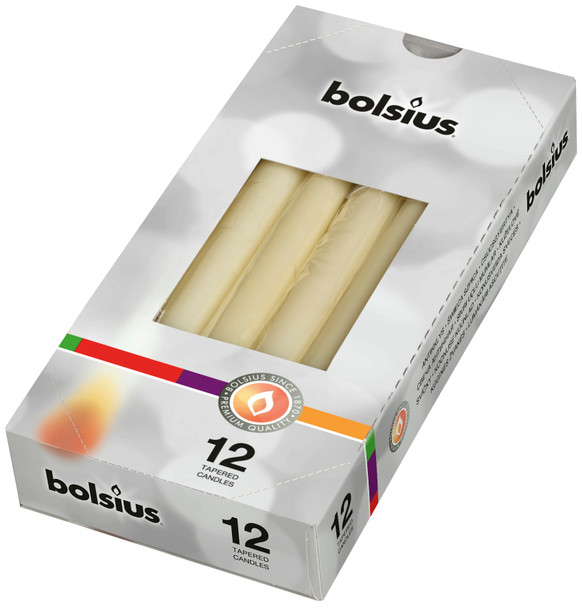 Tapered Candles in Cello (Box 12) Ivory - 245mm x24Ø 7.5hr