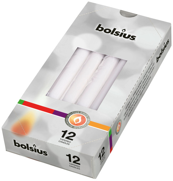 Tapered Candles in Cello (Box 12) White - 245mm x24Ø 7.5hr