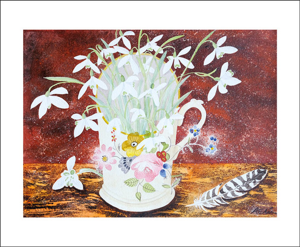 Angie Lewin- Snowdrops in a Floral Cup