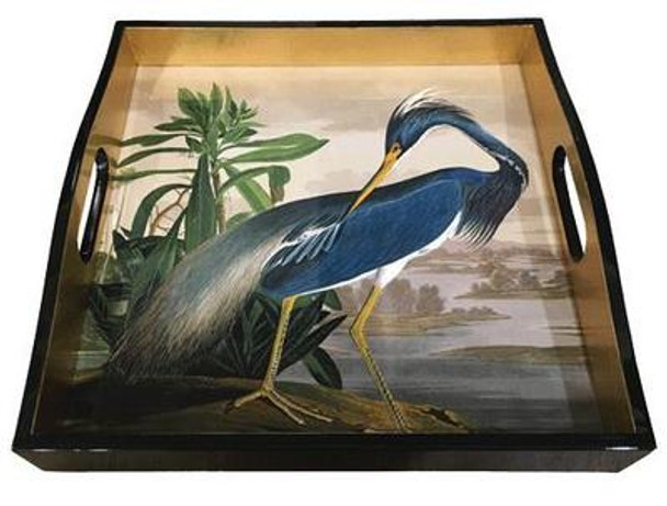 Lacquer Tray Handmade - Square-Chatsworth Audubon Heron (36cm)