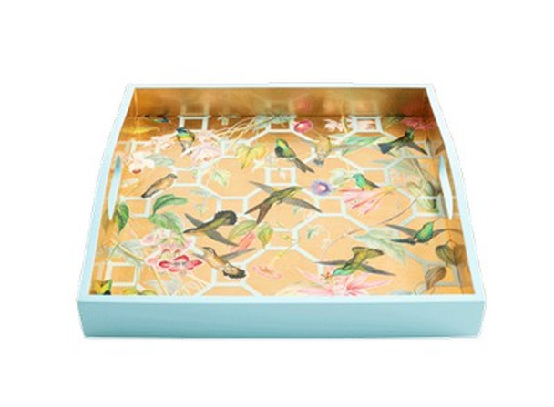 Lacquer Tray Handmade - Square Hummingbird Trellis (36cm)