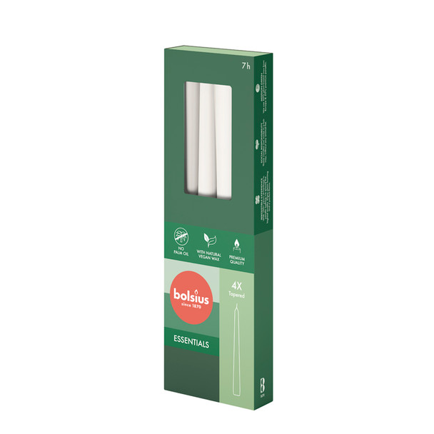 Essentials Tapered Candles (Box 4) White - 245mm x24Ø 7.5hr