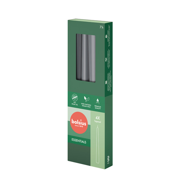Essentials Tapered Candles (Box 4) Grey - 245mm x24Ø 7.5hr
