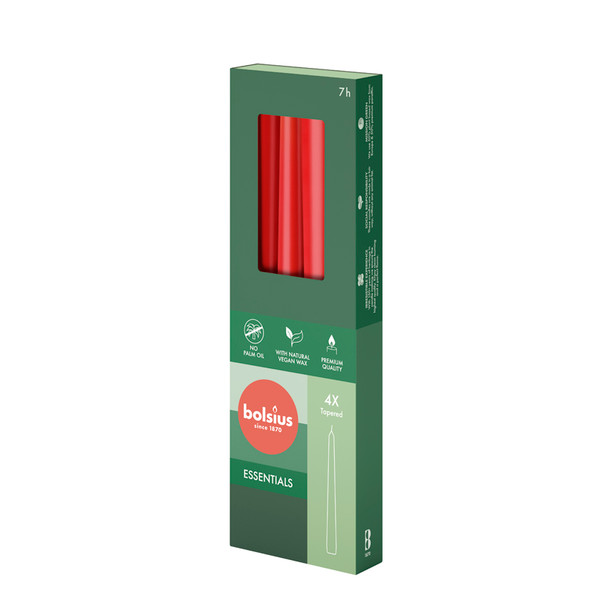 Essentials Tapered Candles (Box 4) Red - 245mm x24Ø 7.5hr
