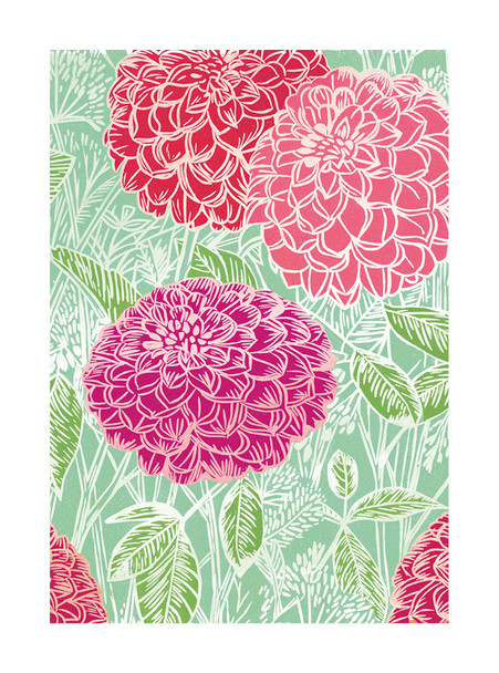 Sunshine Garden- Red Dahlias (100 x 135mm)