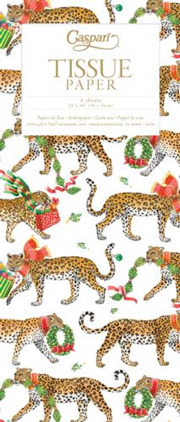 Tissue - Christmas Leopards White (Pkt 4)